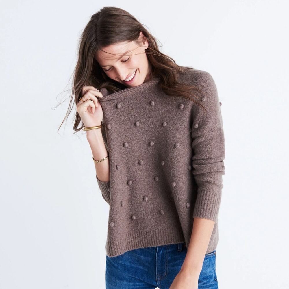 Madewell Bobble Crewneck Wool Blend Pullover Sweater Brown Size Small